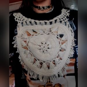 Cream Crochet Fringe Applique Top